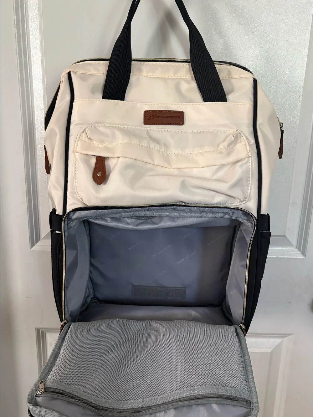 Two-Tone Black and Cream Women's Baby Bag Backpack
